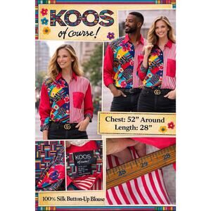 Koos Of Course Silk Button Up Shirt Size 1x Top Blouse Artsy Boho Blue XL